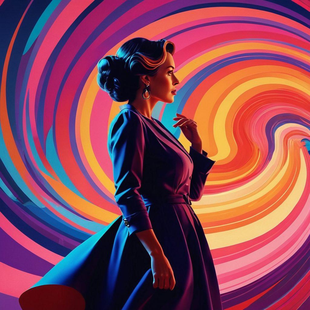 A tantalizing montage of iconic mature-themed film scenes, presented in a vibrant, playful style. Incorporate a whimsical background of swirling colors and abstract shapes to symbolize excitement and spontaneity. Feature elegantly dressed silhouettes to maintain an air of allure while keeping it tasteful. Enhance the visuals with light effects that suggest movement and emotion. pixel art. vibrant colors.